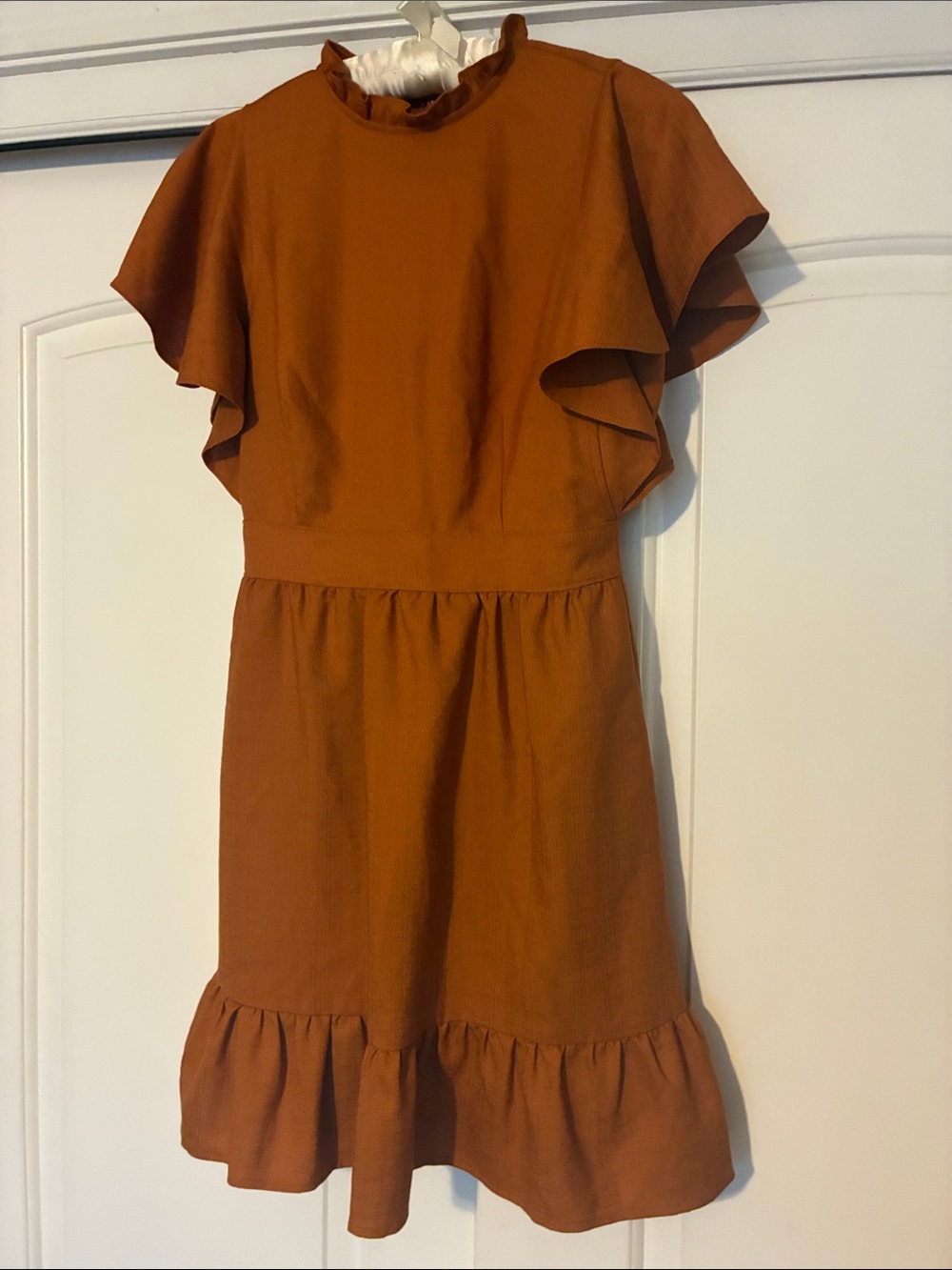 Flutter Hem Dress in Rich Rust express x ladygang